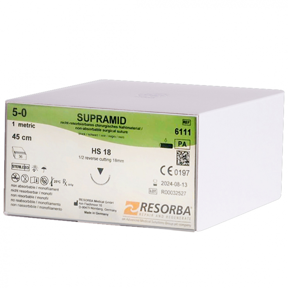 Супрамид черн. М1,5 (4/0) 45см DS 18 36шт./упак.