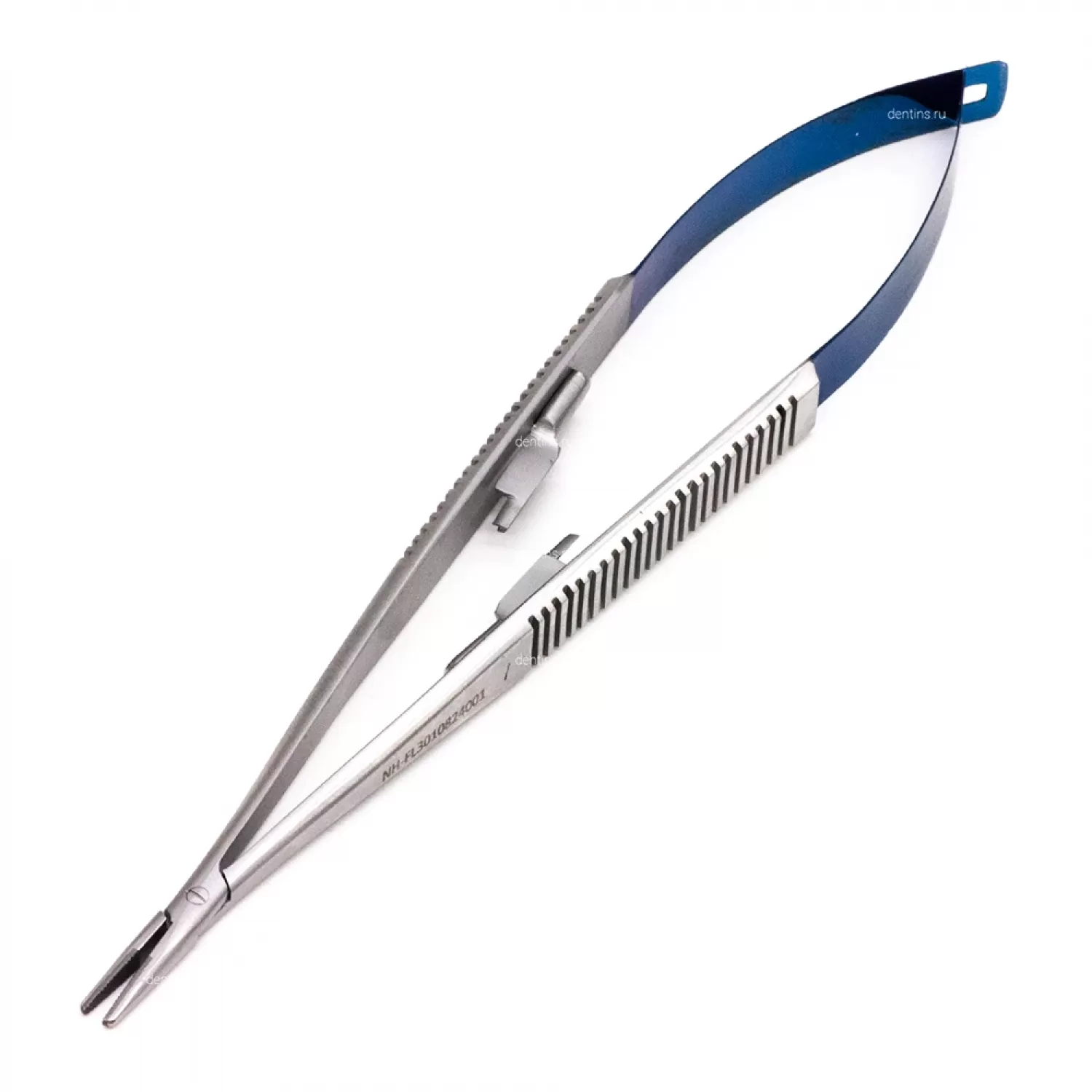 Иглодержатель микрохирургический Кастровьехо (Castroviejo) TC Flat Blue, 18 см, прямой