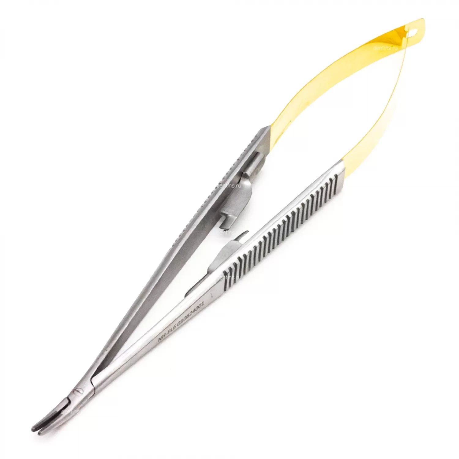 Иглодержатель микрохирургический Кастровьехо (Castroviejo) TC Flat Gold, 18 см, изогнутый