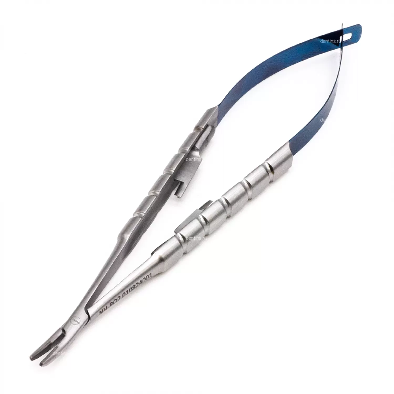 Иглодержатель микрохирургический Кастровьехо (Castroviejo) TC Round Blue, 14 см, изогнутый