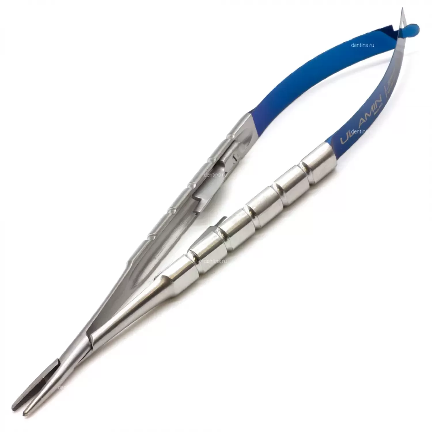 Иглодержатель микрохирургический Кастровьехо (Castroviejo) TC Round Blue, 14 см, прямой