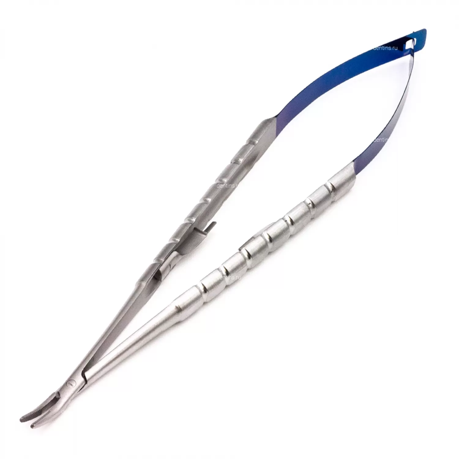 Иглодержатель микрохирургический Кастровьехо (Castroviejo) TC Round Blue, 18 см, изогнутый