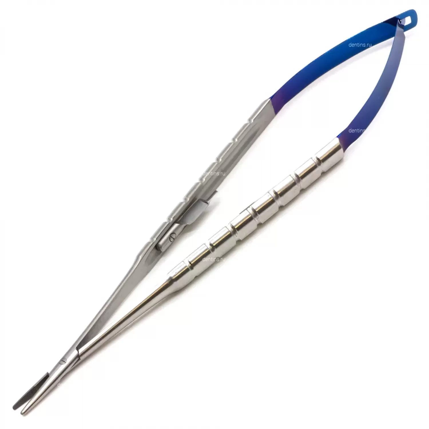 Иглодержатель микрохирургический Кастровьехо (Castroviejo) TC Round Blue, 18 см, прямой