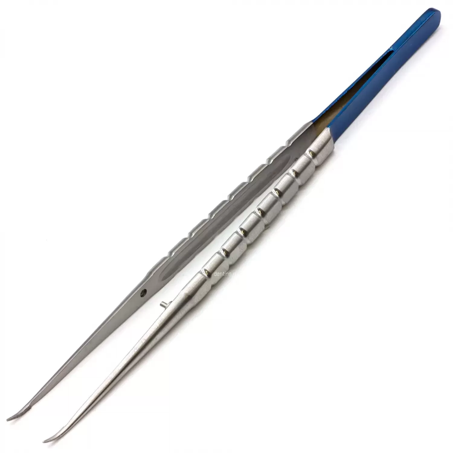 Пинцет микрохирургический с алмазным напылением Diamond Round Blue, 18 см, изогнутый