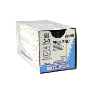 Пролен - Prolene W8558 3|0 (90 см, синий, Кол. 17 мм х 2, 1/2, 12шт.)